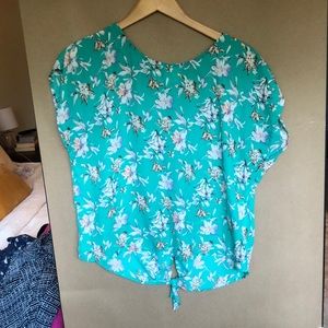 Teal flower print blouse